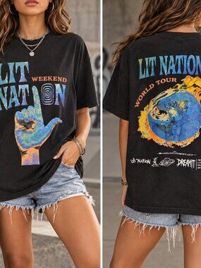 Lit Nation 2024 Double Sided Skate Graphic Tee Black S